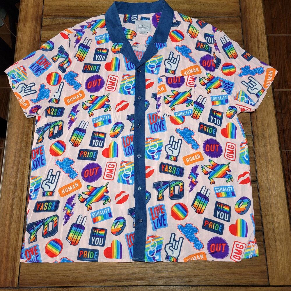 Trinity Collective SS Pink Full Button Up LGBTQ+ Unisex Shirt - Size XXL
